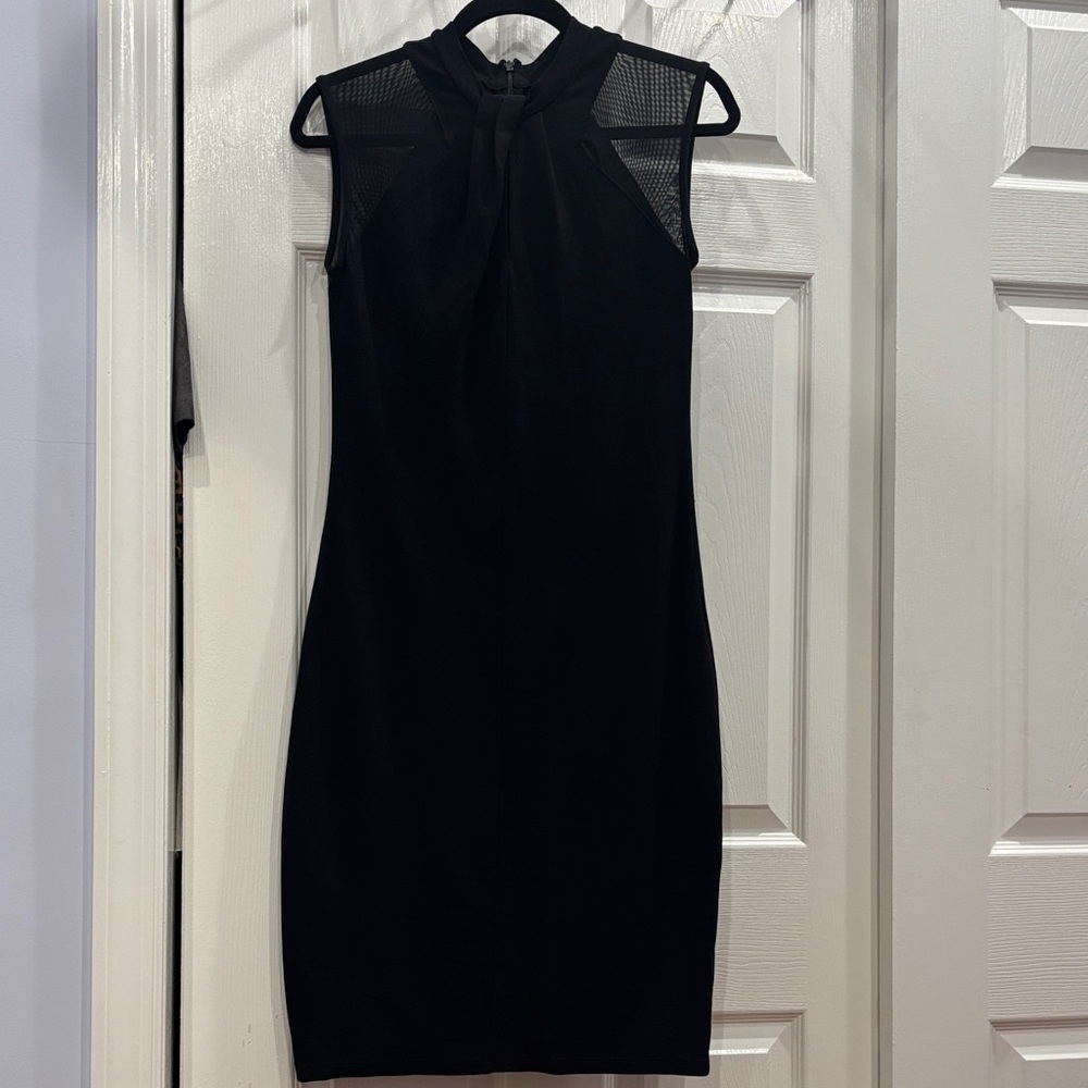 French Connection Black Mesh Detail Mini Dress